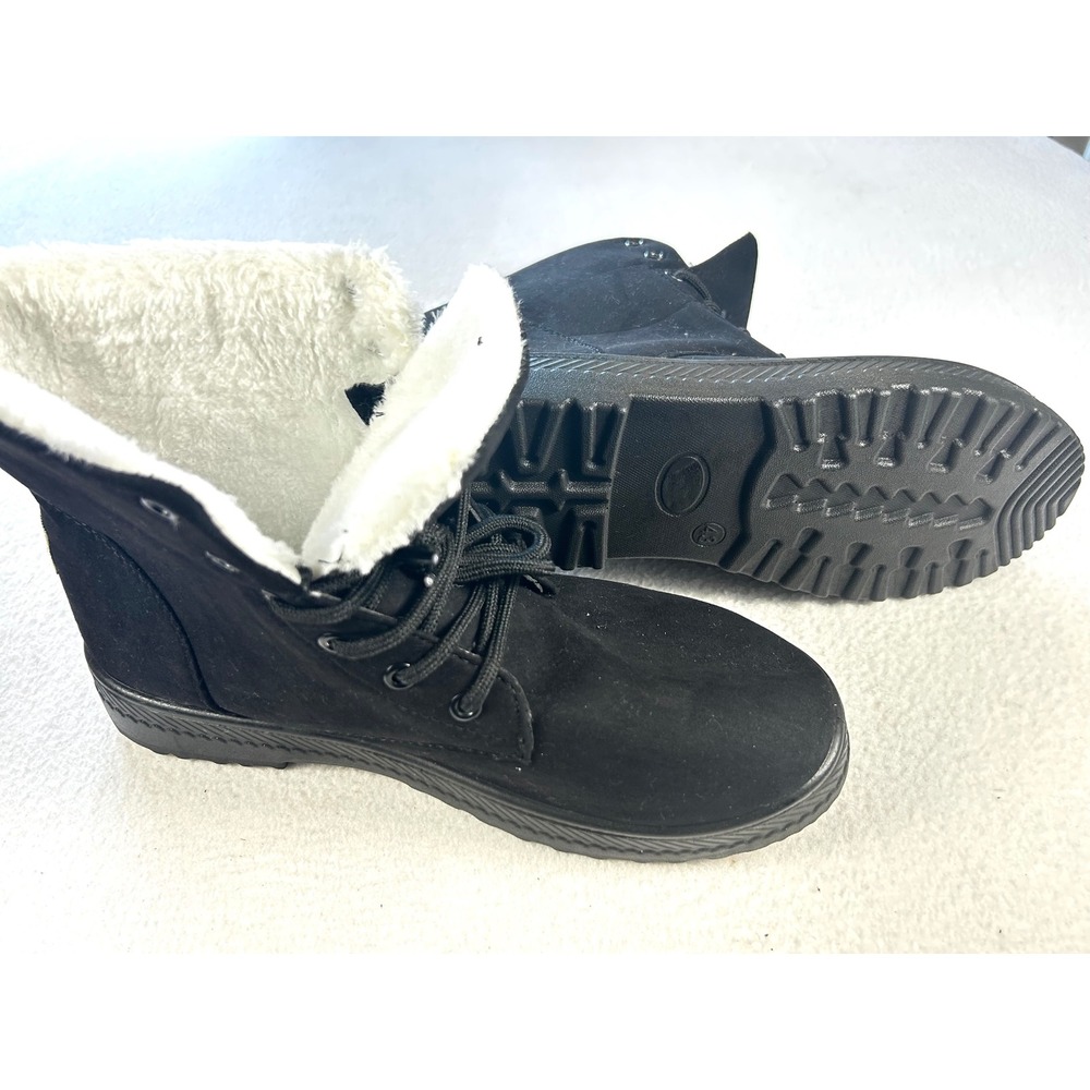 Unbranded Womens Black Faux Suede Fur Lined Lace Up Ankle Boots Size 9.5 EU 43